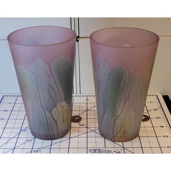 2 Nouveau Art Glass Tumblers by Rueven, Hand Painted - Picture 1 of 9